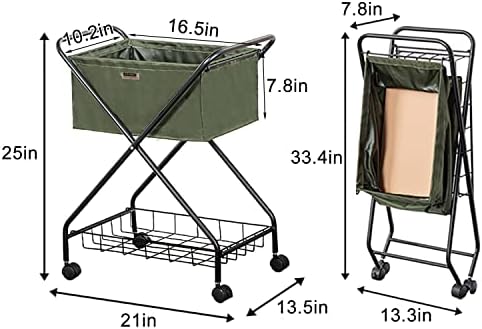 Carrinho de armazenamento OMKUOSYA Rolling Stand de cesta de lavanderia dobrável com rodas Corrente de lavanderia