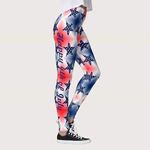 Ruiruilico feminino Tommumy Control Yoga Leggings 4 de julho do Dia da Independência dos EUA Impressões Excelentes Executando Claças