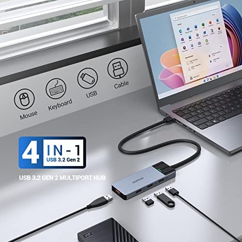 4-porta USB 3.2 Hub, Hopday USB Hub, Adaptador de Multiporto de Splitores USB Hub de dados de 10 Gbps com cabo estendido