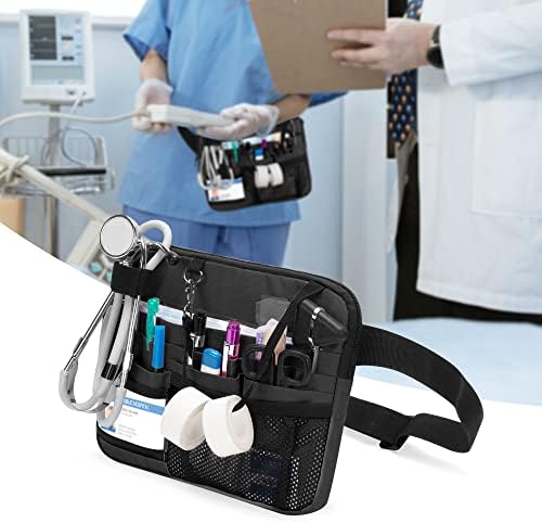 Pacote Fanny Fanny com bolsos médicos, enfermeira cinto da bolsa enfermeira cinto com suporte para estetoscópios, tesoura de bandagem e outros suprimentos médicos, preto