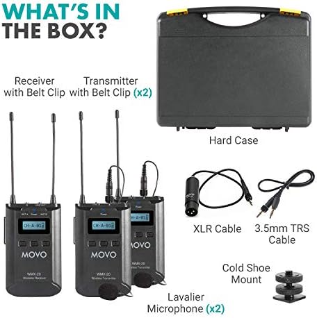 MOVO WMX-20-DUO 48 CANENais UHF Sistema de microfone sem fio UHF com 1 receptor, 2 transmissores e 2 microfones de lapela compatíveis