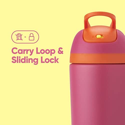 Owala Kids Flip Flip Isolled-Steel Bottle com palha e tampa de travamento, 14 onças, rosa