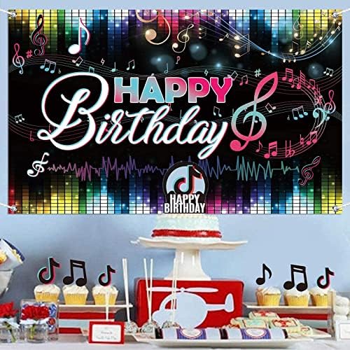 Decorações de festas de aniversário de Tik Tok, temas musicais Banner de Feliz Aniversário, Banner de Facas de Festa de Festas