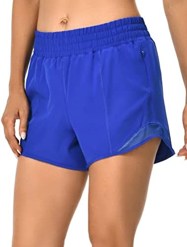 Colorfulkoala Alta cintura feminina Quick Dry Workout Shorts Mesh Mesh Liner 4 com bolso com zíper
