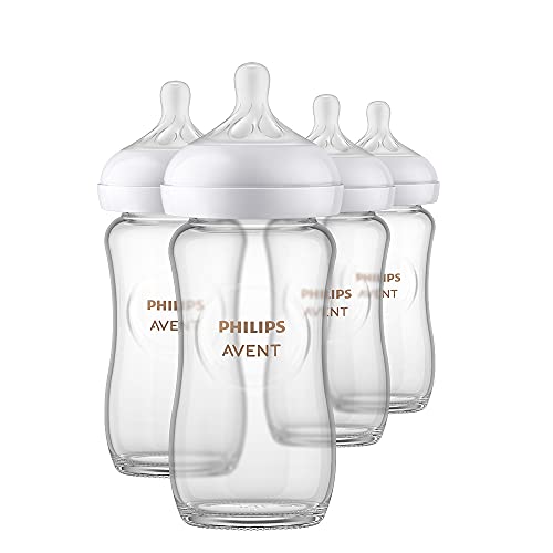 Philips Avent Glass Natural Baby Bartle, 8oz, 4pk, SCY913/04 e Resposta Natural Mamilos de mamilos de bebê Fluxo 1, 4pk, SCY961/04 e Resposta Natural Mamilos de mamilos de bebê Flow 2, 0m+, 4pk, SCY962/04