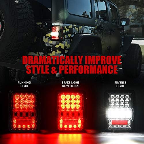 Xprite luzes traseiras LED de alta intensidade e luz de freio de alta montagem compatível com Jeep Wrangler JK JKU 2007-2018