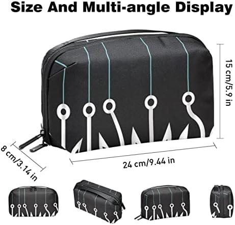 Organizador de eletrônicos, Padrão de peixe preto e branco Padrão de gancho pequeno Organizador de cabos de viagem Bolsa de transporte, bolsa de estojo técnico compacto para acessórios eletrônicos, cabos, carregador, USB, discos rígidos