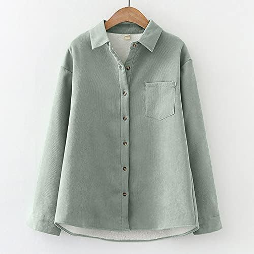 Jjhaevdy feminina feminina fina de barracão acolchoado outono e lapela de inverno Manga longa Solid Retro Coat Shirt