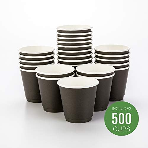 Copos de bebidas quentes pretas de 8 onças de 500 CT com projeto de parede dupla: sem necessidade de mangas - perfeita para cafés