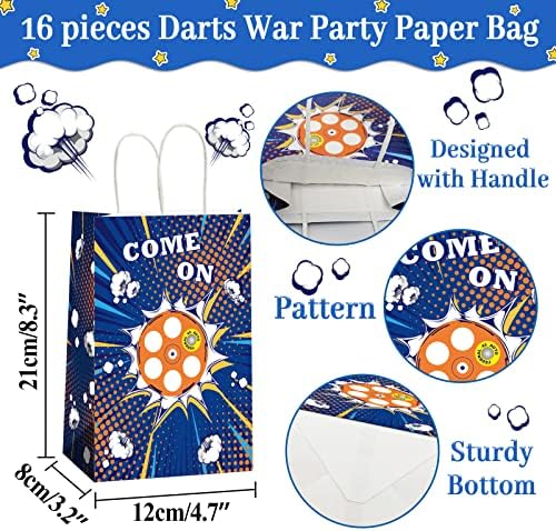 Gisgfim 16 peças Dart War Party Supplies Bags Party de aniversário de guerra Goody Treat Bags de papel Decorações de festa Dart Tema Baby Charf Birthday Party Gifts