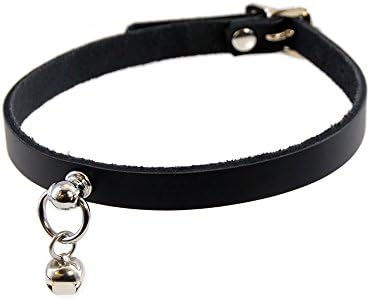 Pawstar Mini Kitty Bell Collar Leather Cheker - Black/Plus Tamanho
