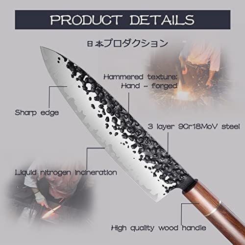 Faca de Gyuto japonês de pássaros dourados - Faca de faca de chef atualizada Cleaver de carne de 8 polegadas, 3 camadas 9Cr18Mov