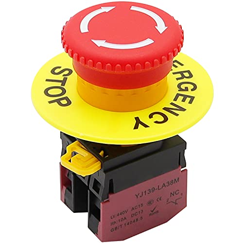 mxuteuk 22mm 2 nc Red Cogumelos Botão de parada de emergência Push Buttern 10A 440V LA38M-02ZS