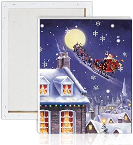 Xypnar Christmas Diamond Painting Kits com madeira emoldurada para adultos e crianças, 5D Papai Noel Round Full Full Diamond