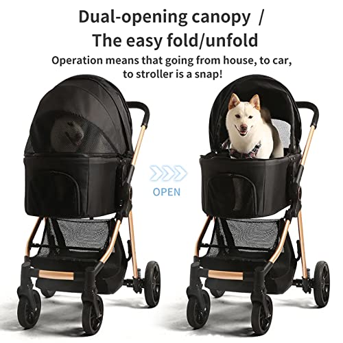 Carrinho de cachorro para cães médios pequenos, 4 rodas carrinhos de cachorro dobráveis ​​para cães com transportadora fácil removível,