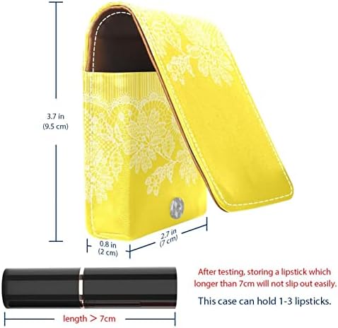 Mini maquiagem de Oryuekan com espelho, bolsa de embreagem Caixa de batom de Leatherette, Lace Padrão Flor Amarelo Vintage