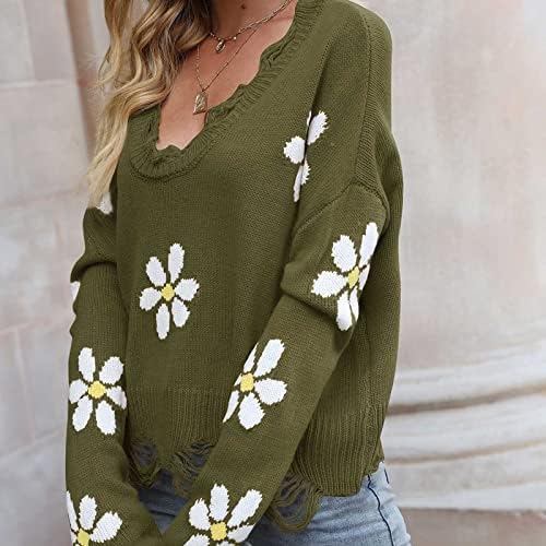 Camisolas para mulheres estampas florais de manga comprida Sweater Sweater Swaeatshirt Tops de jumper irregulares