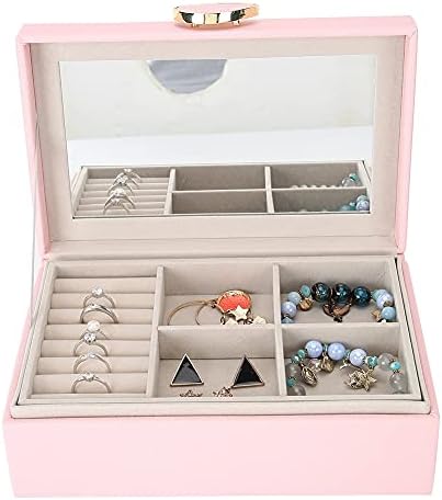 Heeqing AE205 PU Jóias de couro Organizador CASE Caixa de orelha Anel Caixa de armazenamento de pulseira com caixa de jóias de espelho