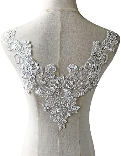 Apliques de renda de decote em V Bordado com cordão Floral Applique Grods Patch de colarinho para fantasias de vestido