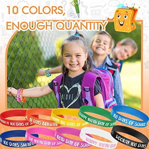 100º dia de pulseiras coloridas de silicone colorido feliz 100º dia de pulseira de pulseiras de borracha para adolescentes garotas meninas meninas crianças recompensas escolares de festas escolares decoração de suprimentos