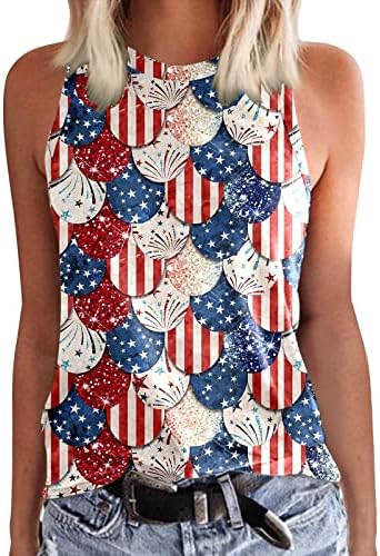 4 de julho Camisas para mulheres bandeira dos EUA Summer Summer Sleesess Crew Tank Top Stars Stars Stripes Tir