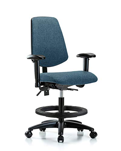 Labtech Seating LT42268 Cadeira de bancada média, tecido, base de nylon de fundo médio - braços, anel preto do pé, rodízios,