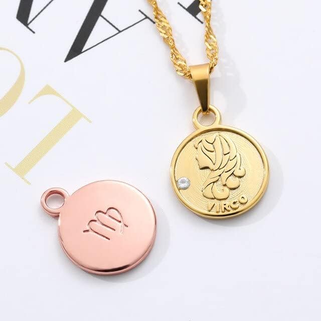 T3Store Round Pinging Zodiac Sign minimalismo Jóias para mulheres Aquário Aquário Pisces Sagitário colares BFF-Rose Gold Color-N00999-9-Virgo-70535