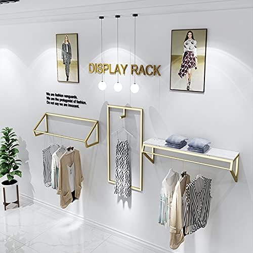 WFDERAN Modern Simple Clothing Loja de metal pesado e exibição de madeira, rack de vestuário montado na parede, haste de roupas, toalha de roupas penduradas no banheiro
