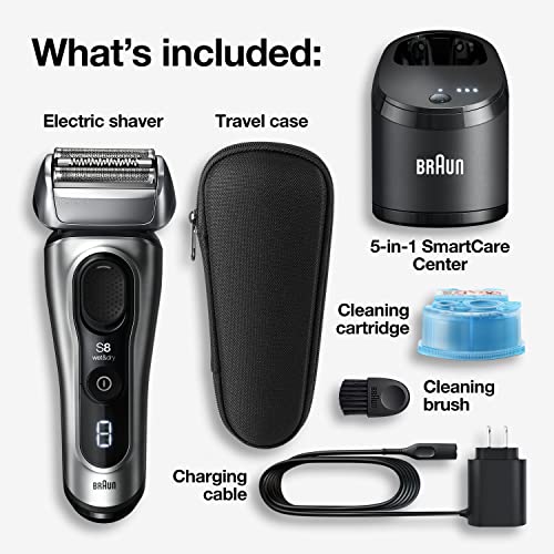 Braun Electric Razor for Men, Série 8 8467cc barbeador de papel alumínio elétrico com aparador de barba de precisão, limpeza e