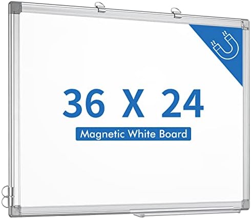 Placa branca magnética, 36 x 24 polegadas de apagamento seco magnético pendurado em quadro branco, quadro de alumínio prateado, quadro branco para escritório, casa e escola