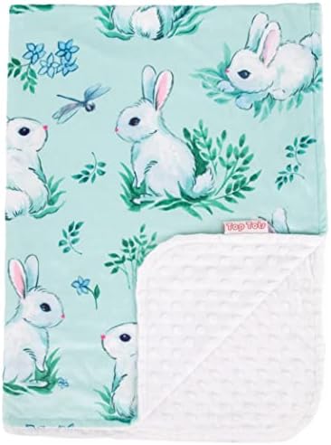 TOP TOTS Deluxe Minky Baby Blanket - Bunnies de menta, 40 x 29 polegadas brancas