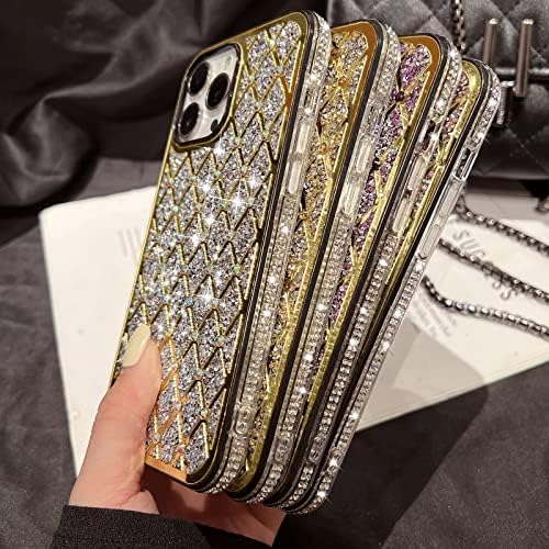 Linyune para iPhone 13 Case Glitter, Handmade Luxury Diamond Mirror Hybrid Case Bling For Mulheres Girls, Party