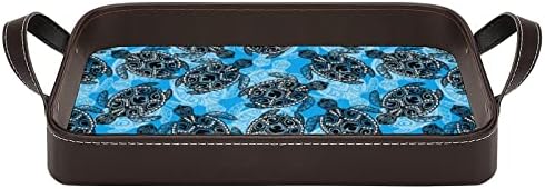 Tartarugas oceânicas Bandeja decorativa de couro Organizador de armazenamento de bandeja de servir com alças para hotel em