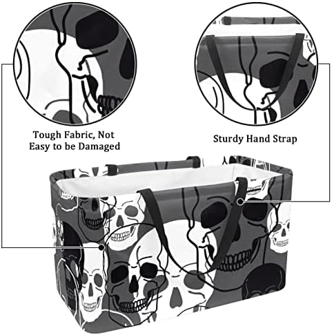 Castro de compras reutilizáveis ​​Black e branco Caveira mexicana portátil Picnic Grocics Bags Sacos de cesta de cesta de compras