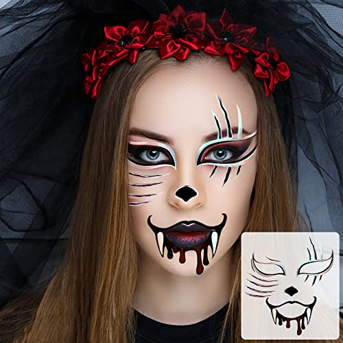 Seiddons 4 PCs Halloween Face Tattoos Sticker Day of the Dead Sheets Tattoo para Festival Party Cosplay Costume 1