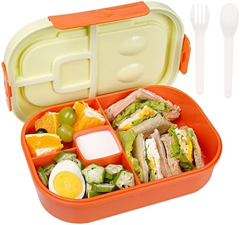 Lanche de lancheira bento para crianças e adultos, caixa de bento portátil com garfo e colher, recipiente de salada à