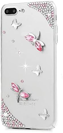 AS -ZEKE elegante capa de telefone compatível com o Samsung Galaxy S22 6,1 polegada 2022, Bling Handmdae Series Dragonfly Design Girls Women Cover Caso - Pink