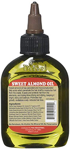 Óleo de cuidados com cabelos naturais premium da difeel - óleo de amêndoa doce 2,5 onças