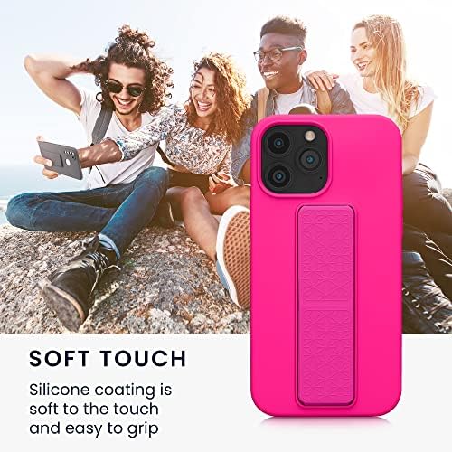 Caixa Kwmobile Compatível com Apple iPhone 13 Pro Max - Case com alça de mão e Stand Soft TPU Silicone Coating - Neon Pink