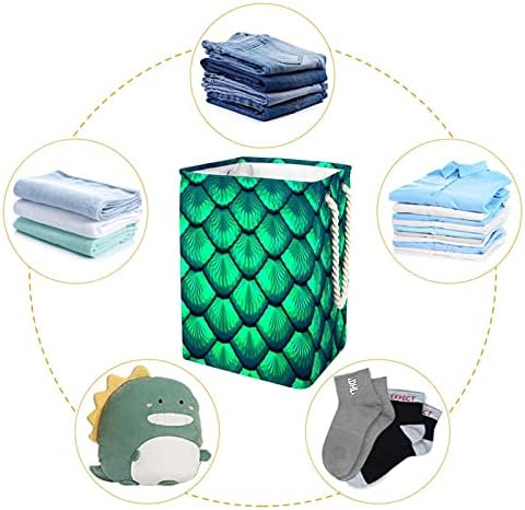 Cesta de lavanderia com alça de corda, brinquedos verdes de sereia e organização de roupas, cesto de lavanderia dobrável