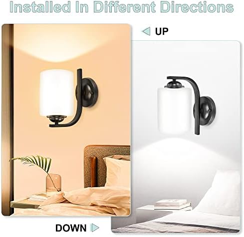 SCÊNCE DE PAREDE 1 Luz, utensílios modernos de iluminação de parede, luzes de vaidade do banheiro com lâmpada de parede preta fosca para espelho quarto da cozinha alpendre, tons de vidro branco leitosos, soquete E26, lâmpadas não incluídas