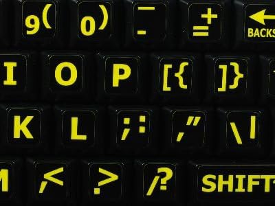 Inglês nos adesivos de teclado de letras grandes amarelas
