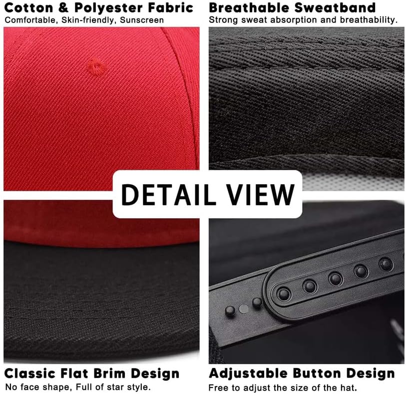 Chapéus clássicos do Snapback para homens e mulheres - Hip Hop Hop Hats de Bill Flat Bill Tamanho ajustável em branco