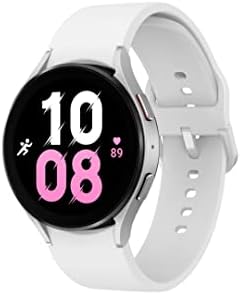 Samsung Galaxy Watch 5 44mm Bluetooth Smartwatch com corpo, saúde, fitness e rastreador de sono, bateria melhorada, vidro de cristal de safira, rastreamento GPS aprimorado, versão dos EUA, moldura de prata com banda branca