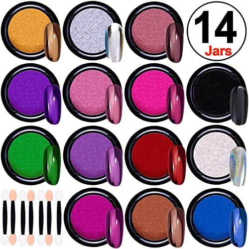 Duufin 28 cores Chrome Powder Powder Metallic Crome Powder para Mirror Effect Nails Decoração de arte com 28 pcs de sombra, 1g/jar