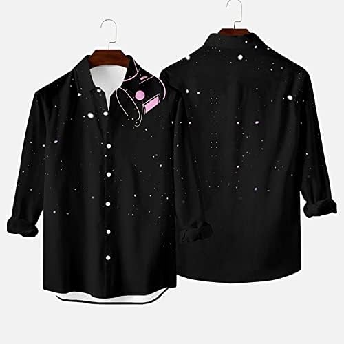 Tops da blusa para mangas compridas masculinas para baixo camisas de lapela de tamanho grande gradiente de moda Cardigã Top de