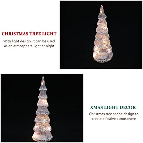 Luxshiny Stocking Stuffer Presentes de vidro Decoração de árvore de Natal, LED iluminada árvore de Natal Figruine Decorações centrais de peça para janela Mantel lareira sem bateria de bateria