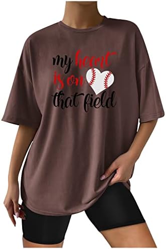 Meu coração está naquela camiseta de campo Tops de grandes dimensões de letras engraçadas impressão de beisebol camisas