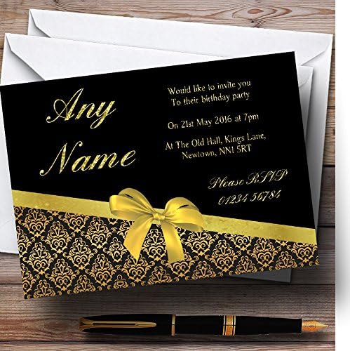 Classic Black and Gold Damasco Glitter Party Party Annorized Invita personalizada.