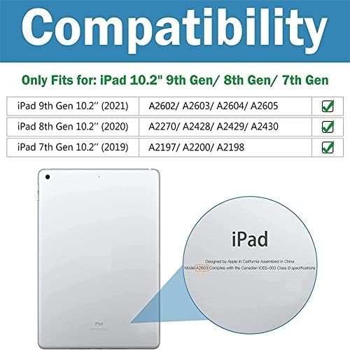 Caixa para iPad 9/8/7, cobertura de proteção à prova de choque de corpo inteiro com alça de pulso de pulteto de kickstand de 360 ​​graus, preto/azul